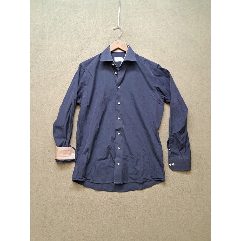 Eton Contemporary Fit Shirt Mens Flip Cuff Long Sleeve Blue Solid Size 39 15.5